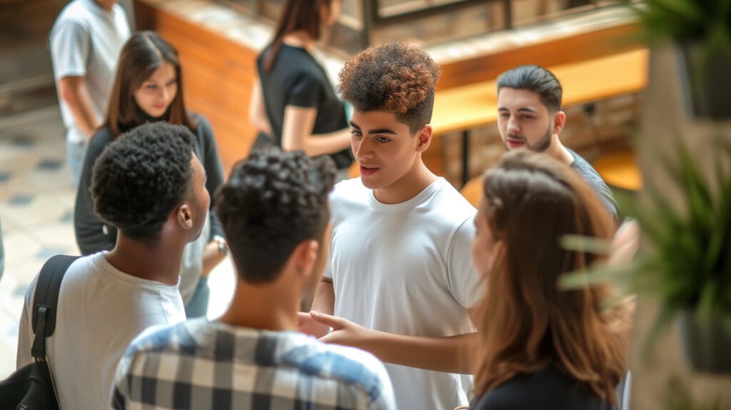 students having a friendly talk